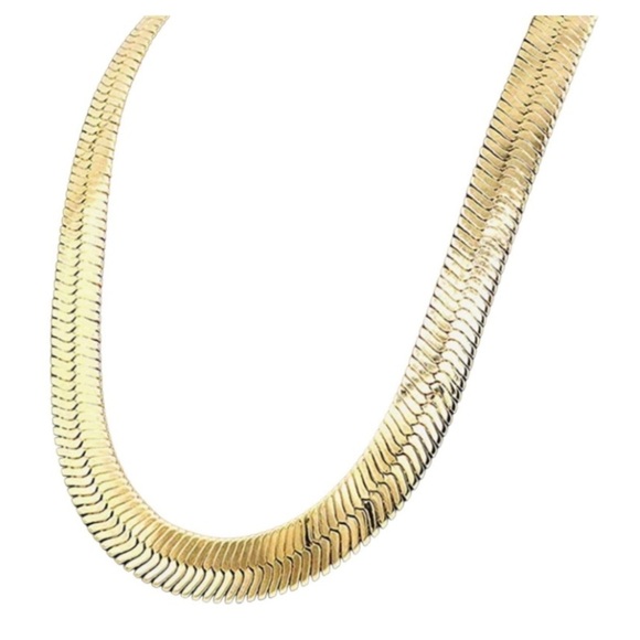 Gold Herringbone Necklace, Choker, 10mm Width, Men Women - Picture 5 of 6